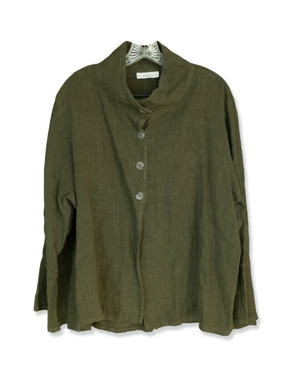 Bryn Walker Boxy Linen Jacket Lagenlook Sustainable Resort wear Stand Collar